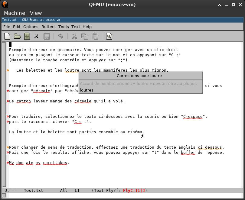 Correction d'une erreur de grammaire avec la souris.