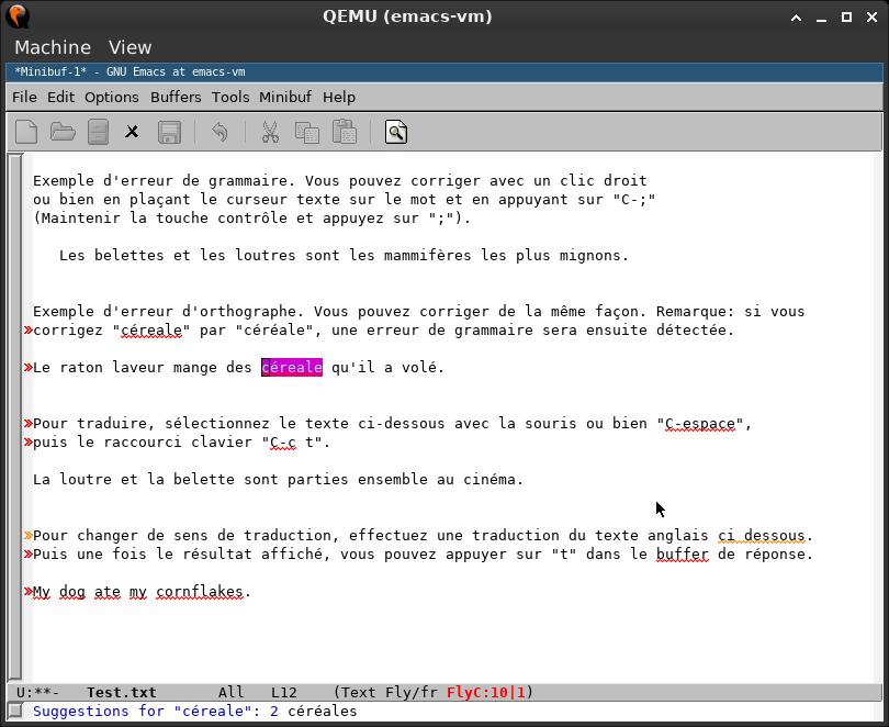 Correction d'une erreur d'orthographe avec le clavier, `C-;`.