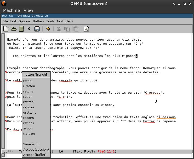 Correction d'une erreur d'orthographe avec la souris.