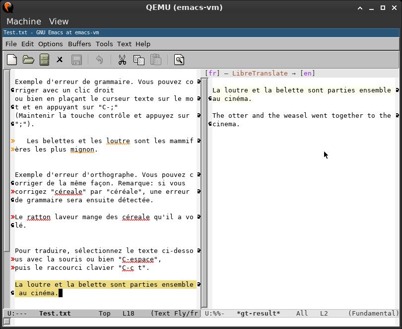 Traduction avec le clavier, `C-c t`.